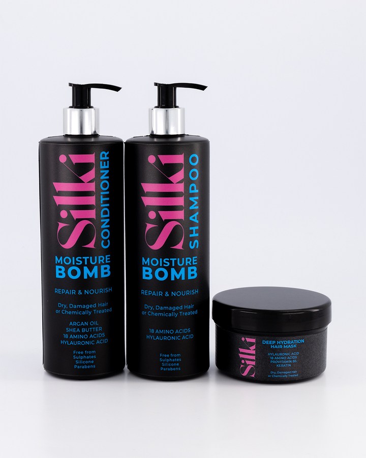 Routine réparation — shampoing + démêlant + masque